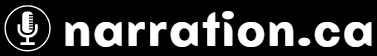narration.ca white microphone logo with white on black horizontal text